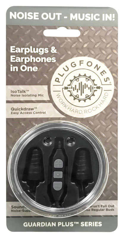 PLUGFONES - Plugfones Guardian Plus 29 dB Nylon/Silicone/Soft Foam 3.5 MM Jack Earplugs/Earphones w/Mic Black 1