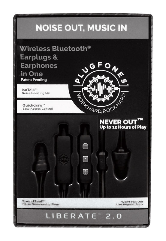 PLUGFONES - Plugfones Liberate 2.0 29 dB Nylon/Silicone/Soft Foam Bluetooth Earplugs/Earphones w/Mic Black 1 pai