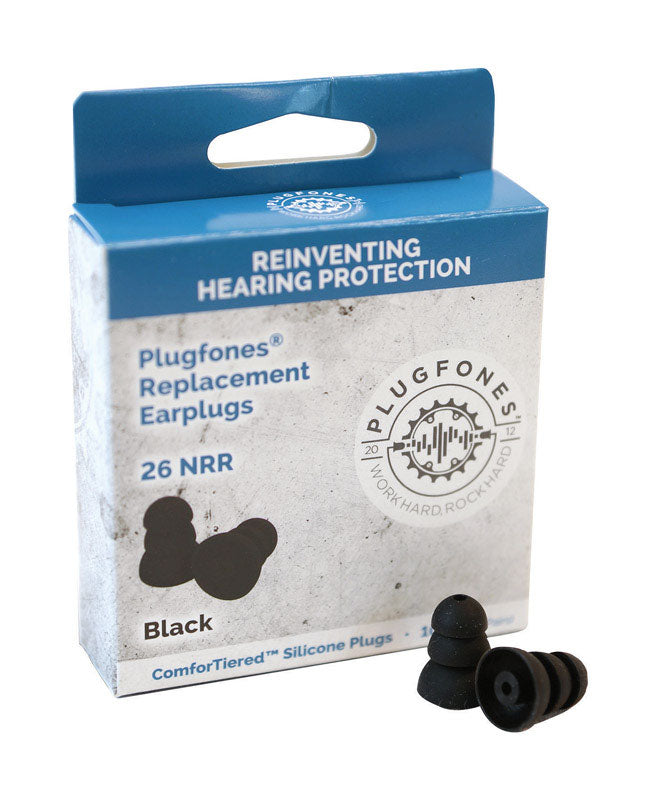 PLUGFONES - Plugfones ComforTiered 27 dB Silicone Replacement Tip Replacement Ear Plugs Black 5 pair