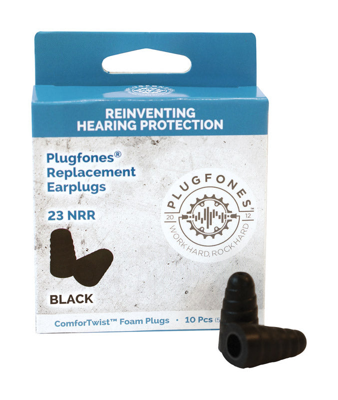 PLUGFONES - Plugfones ComforTwist 29 dB Soft Foam Replacement Tip Replacement Ear Plugs Black 5 pair