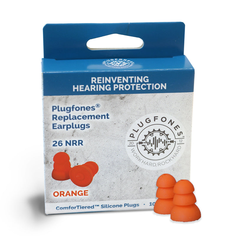 PLUGFONES - Plugfones ComforTiered 27 dB Silicone Replacement Tip Replacement Ear Plugs Orange 5 pair