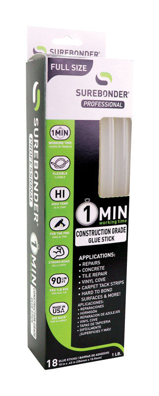 SUREBONDER - Surebonder .41 in. D X 10 in. L 1 Minute 1 Minute Construction Grade Glue Sticks Clear 18 pk