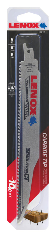 LENOX - Lenox Demolition CT 9 in. Carbide Tipped Reciprocating Saw Blade 6 TPI 5 pk