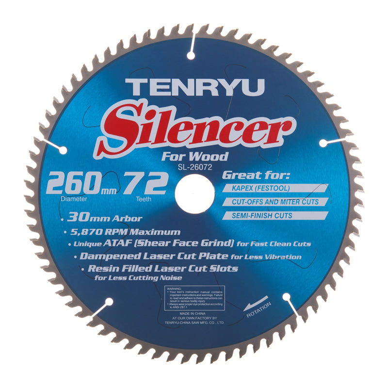 TENRYU - Tenryu 260 mm D X 30 mm Silencer Carbide Saw Blade 72 teeth 1 pc