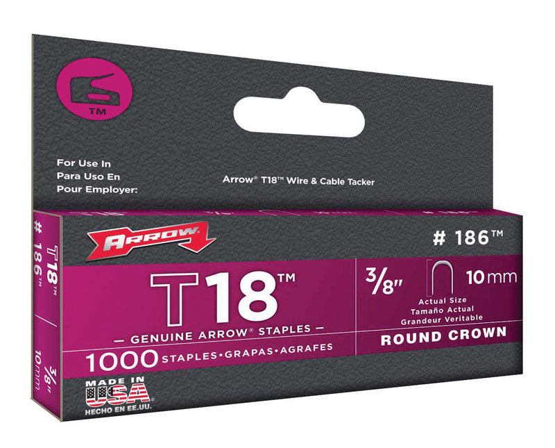 ARROW - Arrow T18 3/16 in. W X 3/8 in. L 18 Ga. Round Crown Wire Staples 1000 pk - Case of 5