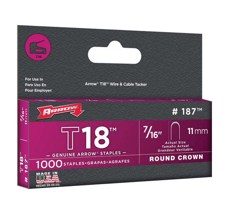 ARROW - Arrow T18 3/16 in. W X 7/16 in. L 18 Ga. Round Crown Wire Staples 1000 pk - Case of 5