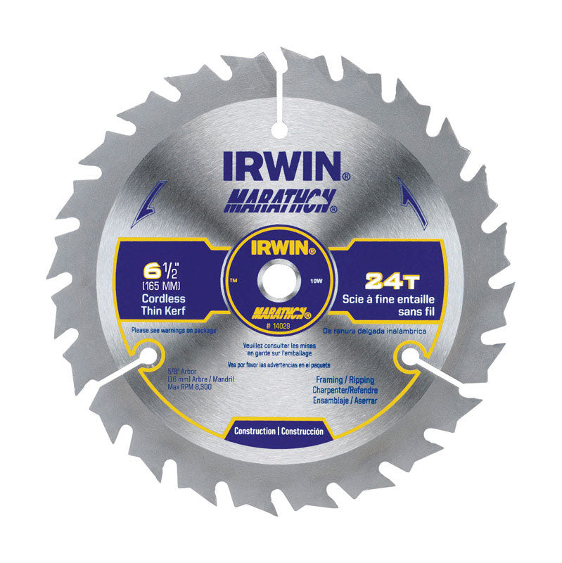 IRWIN - Irwin Marathon 6-1/2 in. D X 5/8 in. Carbide Circular Saw Blade 24 teeth 1 pk