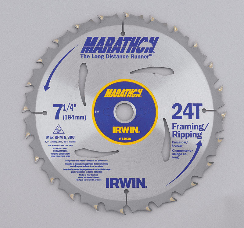 IRWIN - Irwin Marathon 7-1/4 in. D X 5/8 in. Carbide Circular Saw Blade 24 teeth 1 pk [14030]