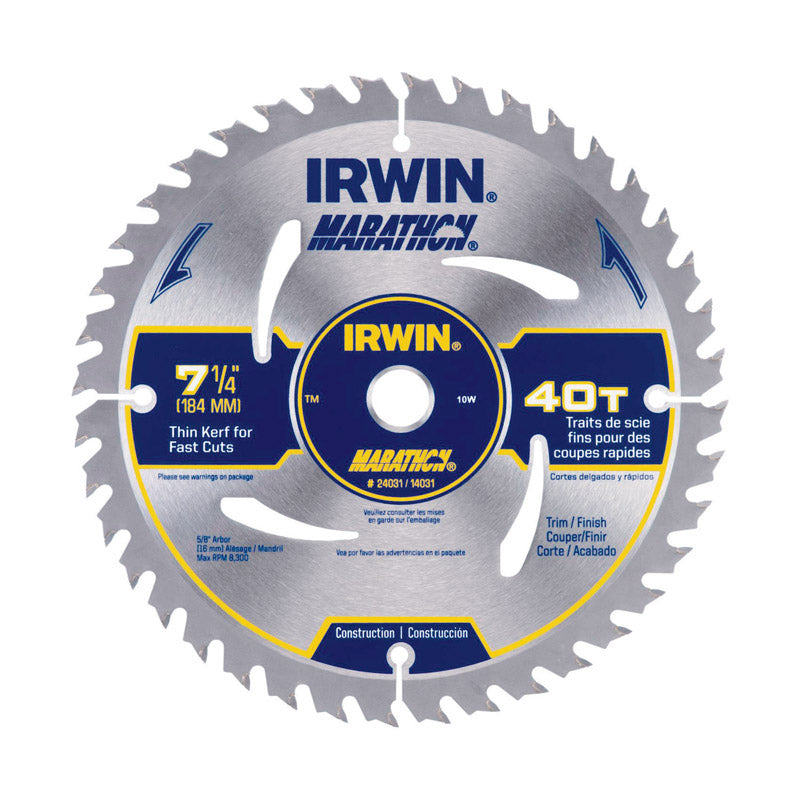 IRWIN - Irwin Marathon 7-1/4 in. D X 5/8 in. Carbide Circular Saw Blade 40 teeth 1 pk