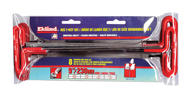 EKLIND - Eklind 3/32 to 1/4 in. SAE T-Handle Hex Key Set 8 pc [53198]