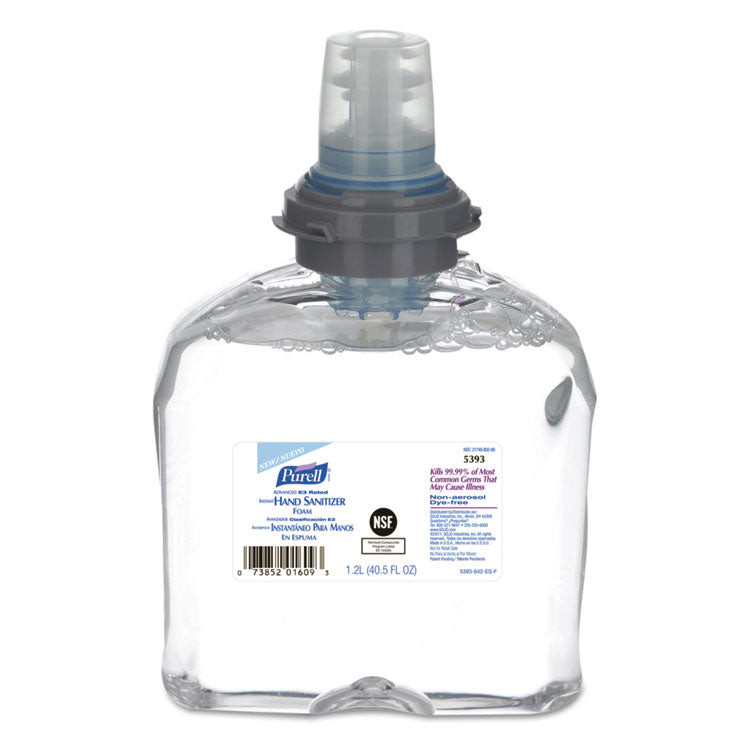 PURELL - Advanced E-3 Rated Foam Hand Sanitizer, 1,200 mL Refill, Fragrance-Free, 2/Carton