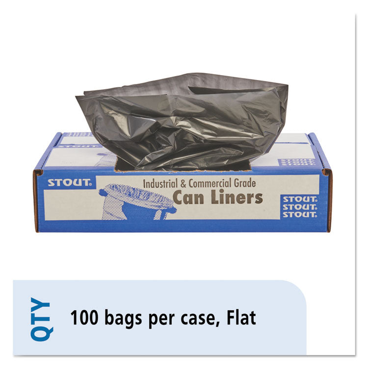 Stout by Envision - Total Recycled Content Plastic Trash Bags, 65 gal, 1.5 mil, 50" x 51", Brown/Black, 100/Carton