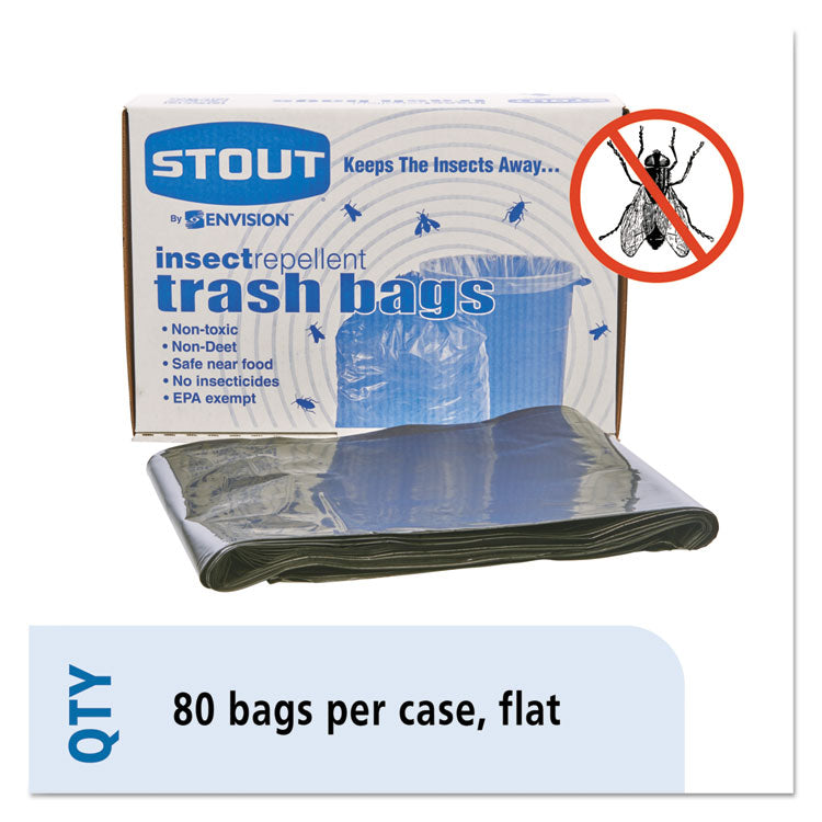 Stout by Envision - Insect-Repellent Trash Bags, 35 gal, 2 mil, 33" x 45", Black, 80/Box