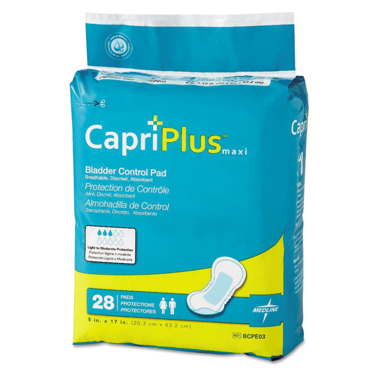 Medline - Capri Plus Bladder Control Pads, Ultra Plus, 8" x 17", 28/Pack, 6/Carton