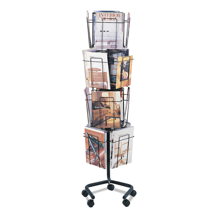 Safco - Wire Rotary Display Racks, 16 Compartments, 15w x 15d x 60h, Charcoal