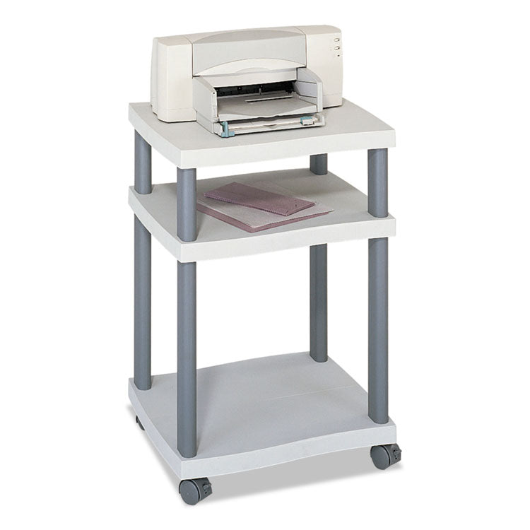 Safco - Wave Design Deskside Printer Stand, Plastic, 3 Shelves, 20" x 17.5" x 29.25", White/Charcoal Gray