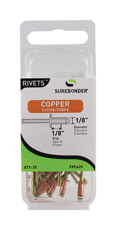 SUREBONDER - Surebonder Rivets 1/8 in. D X 1/8 in. Copper Short Rivets Yellow 25 pk - Case of 5