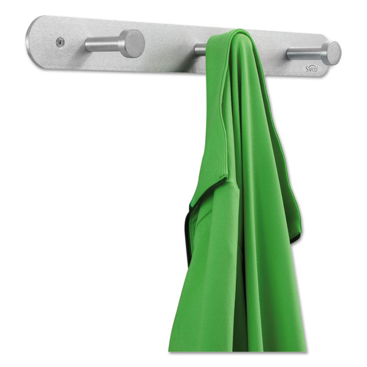 Safco - Nail Head Wall Coat Rack, Three Hooks, Metal, 18w x 2.75d x 2h, Satin