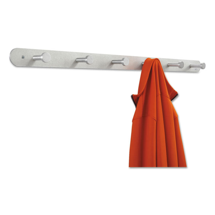 Safco - Nail Head Wall Coat Rack, Six Hooks, Metal, 36w x 2.75d x 2h, Satin