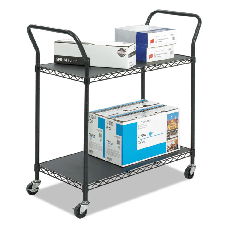 Safco - Wire Utility Cart, Metal, 2 Shelves, 400 lb Capacity, 43.75" x 19.25" x 40.5", Black