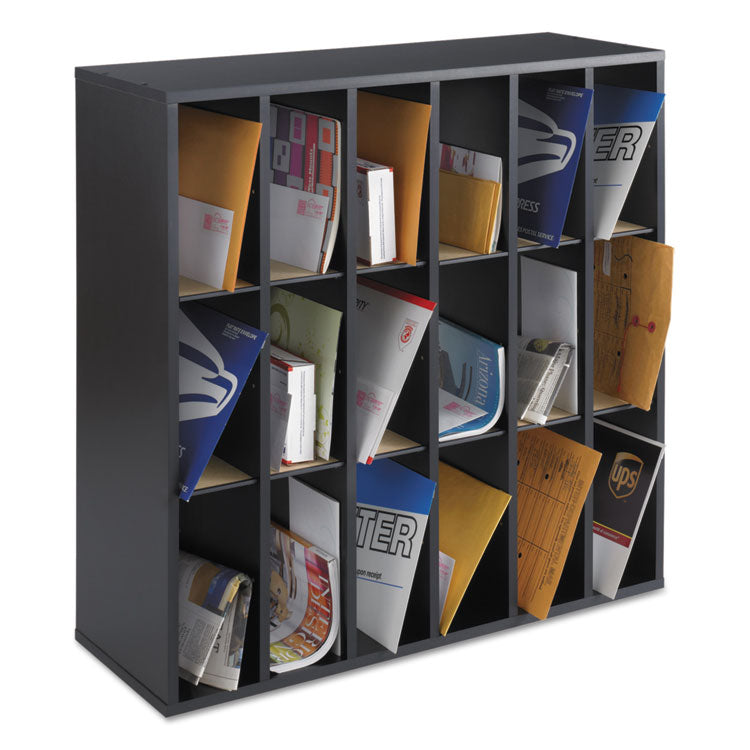 Safco - Wood Mail Sorter with Adjustable Dividers, Stackable, 18 Compartments, 33.75 x 12 x 32.75, Black