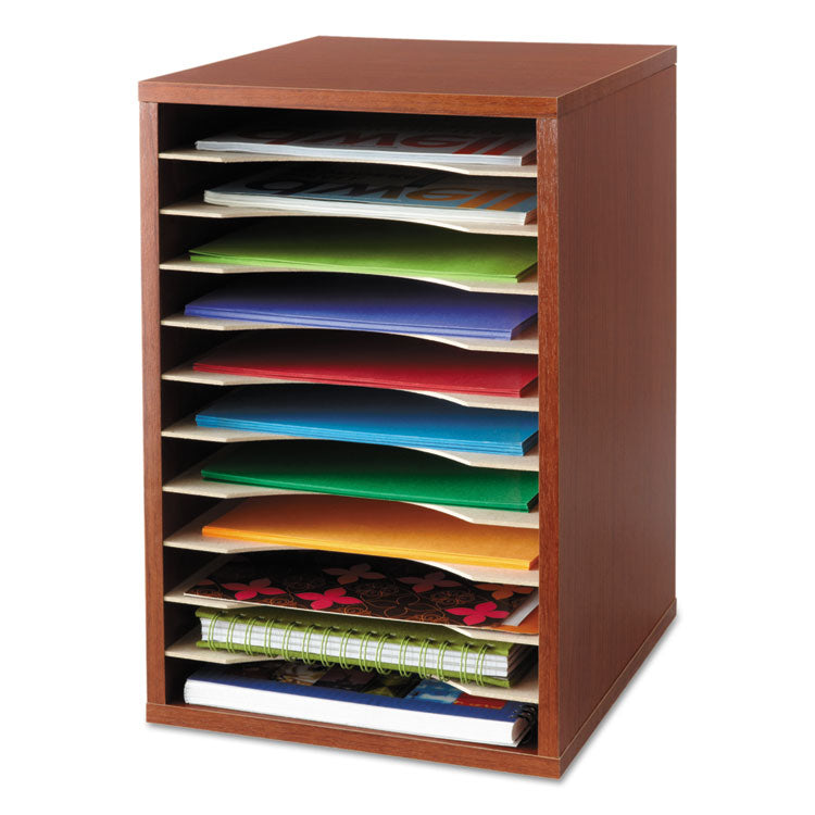 Safco - Wood Desktop Literature Sorter, 11 Compartments, 10.63 x 11.88 x 16, Cherry