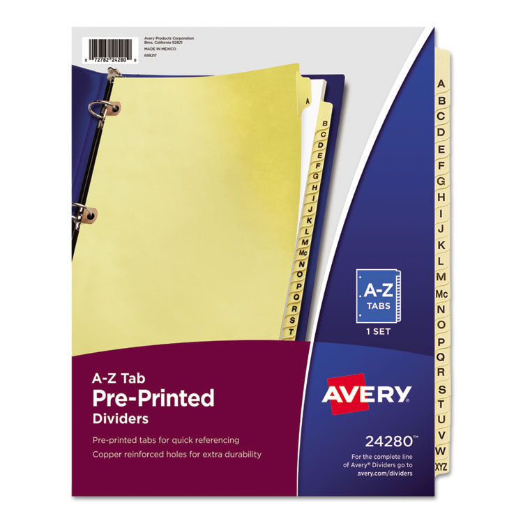 Avery - Preprinted Laminated Tab Dividers w/Copper Reinforced Holes, 25-Tab, Letter