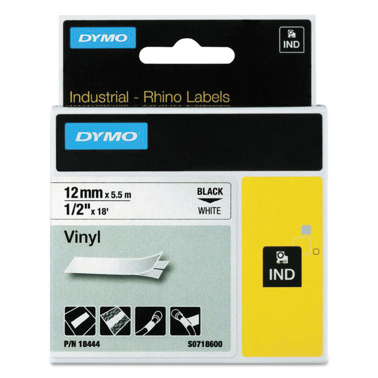 DYMO - Rhino Permanent Vinyl Industrial Label Tape, 0.5" x 18 ft, White/Black Print