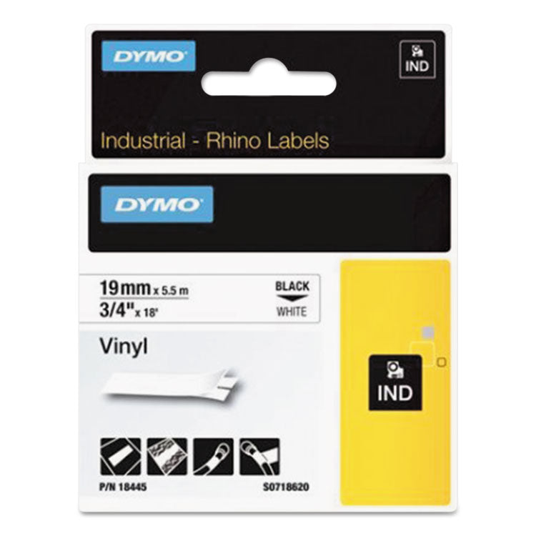 DYMO - Rhino Permanent Vinyl Industrial Label Tape, 0.75" x 18 ft, White/Black Print