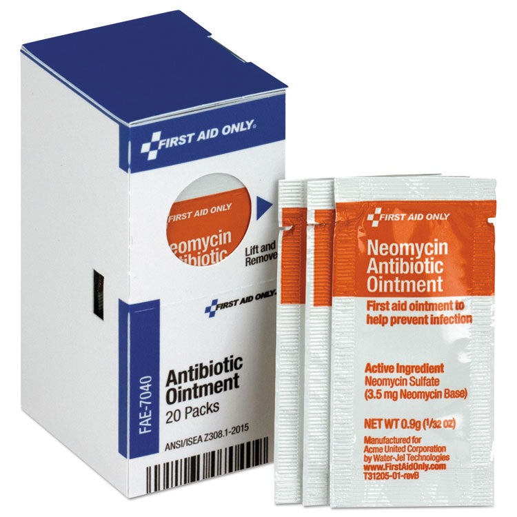 First Aid Only - Refill for SmartCompliance General Cabinet, Antibiotic Ointment, 0.9g Packet, 20/Box