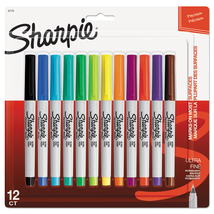 Sharpie - Ultra Fine Tip Permanent Marker, Extra-Fine Needle Tip, Assorted Colors, Dozen