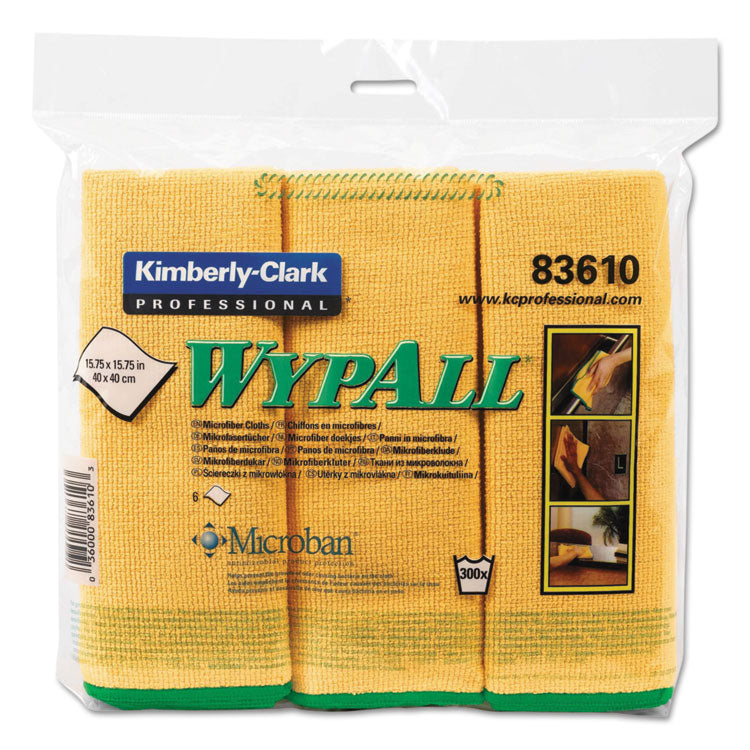 WypAll - Microfiber Cloths, Reusable, 15.75 x 15.75, Yellow, 6/Pack