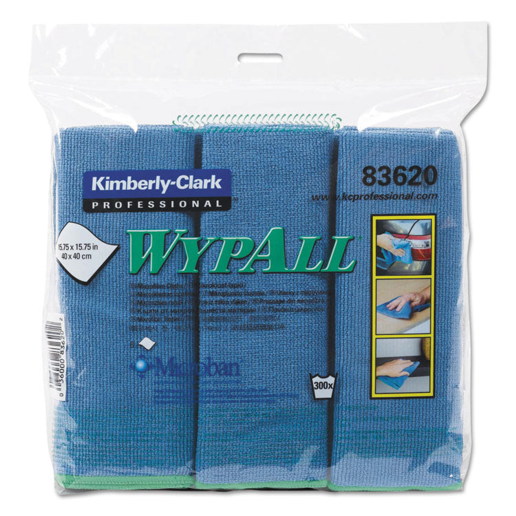 WypAll - Microfiber Cloths, Reusable, 15.75 x 15.75, Blue, 6/Pack