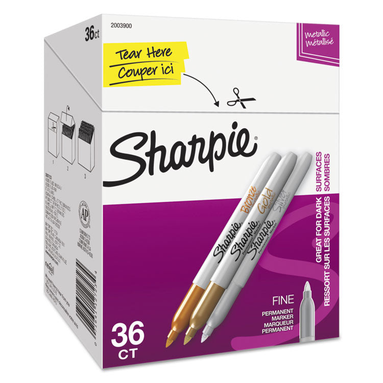 Sharpie - Metallic Fine Point Permanent Marker Value Pack, Fine Bullet Tip, Assorted Colors, 36/Pack