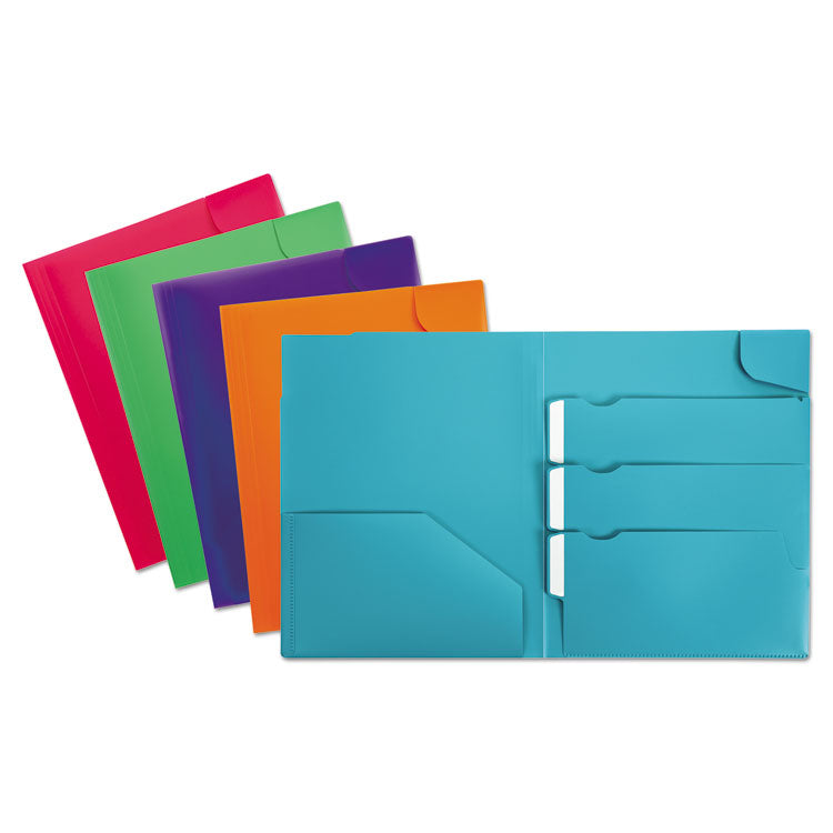 Oxford - Divide It Up Four-Pocket Poly Folder, 110-Sheet Capacity, 11 x 8.5, Randomly Assorted Colors