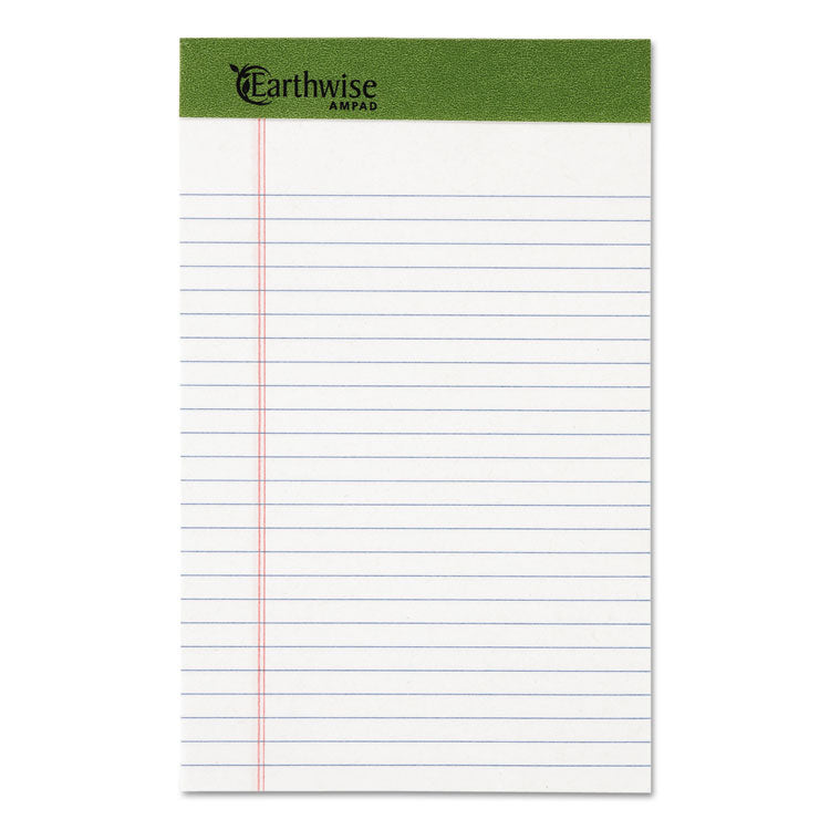 Ampad - Earthwise by Ampad Recycled Writing Pad, Narrow Rule, Politex Green Headband, 50 White 5 x 8 Sheets, Dozen