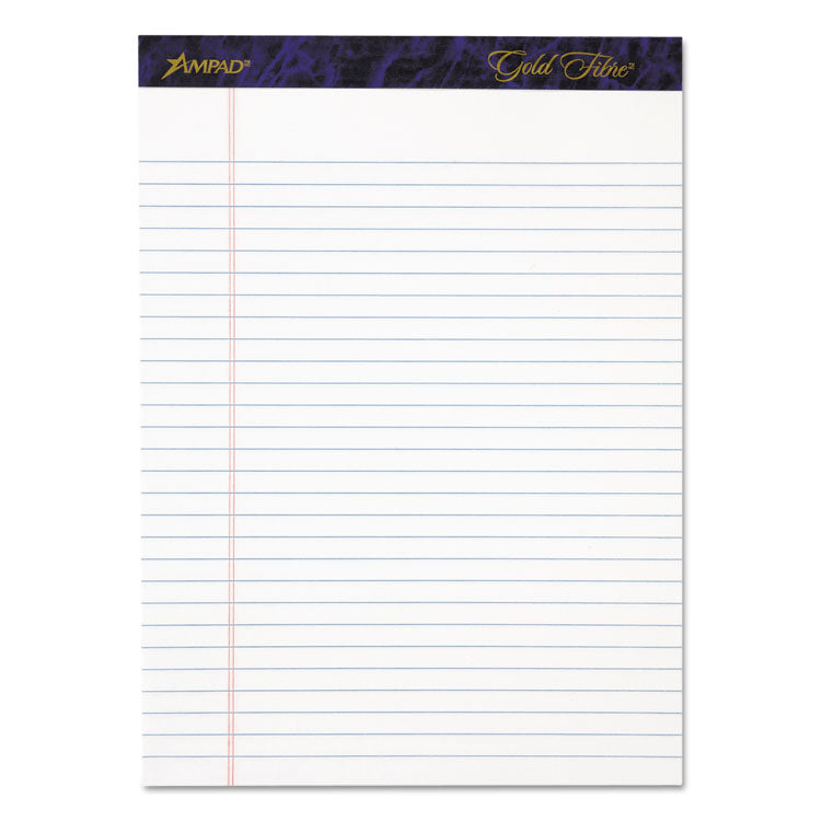 Ampad - Gold Fibre Writing Pads, Wide/Legal Rule, 50 White 8.5 x 11.75 Sheets, 4/Pack