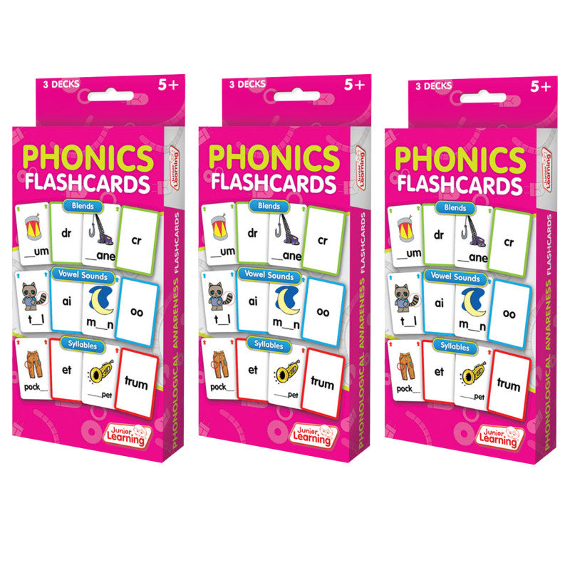 JUNIOR LEARNING - Phonics Flashcards, 3 Sets Per Pack, 3 Packs