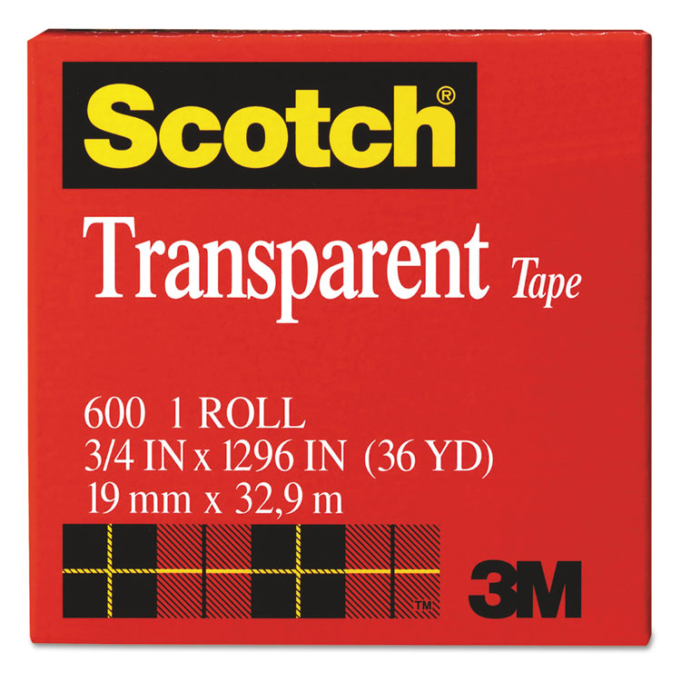 Scotch - Transparent Tape, 1" Core, 0.75" x 36 yds, Transparent