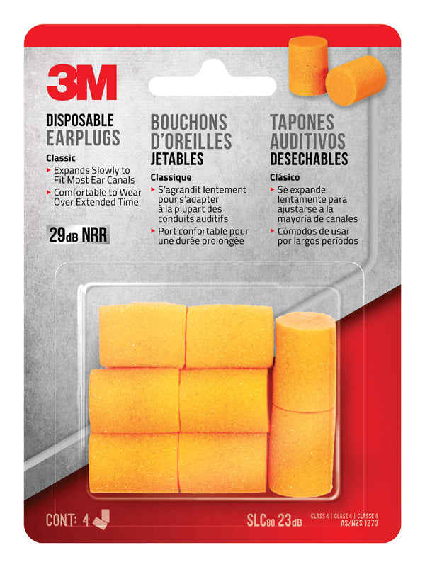 3M - 3M 23 dB Foam Earplugs Orange 4 pair