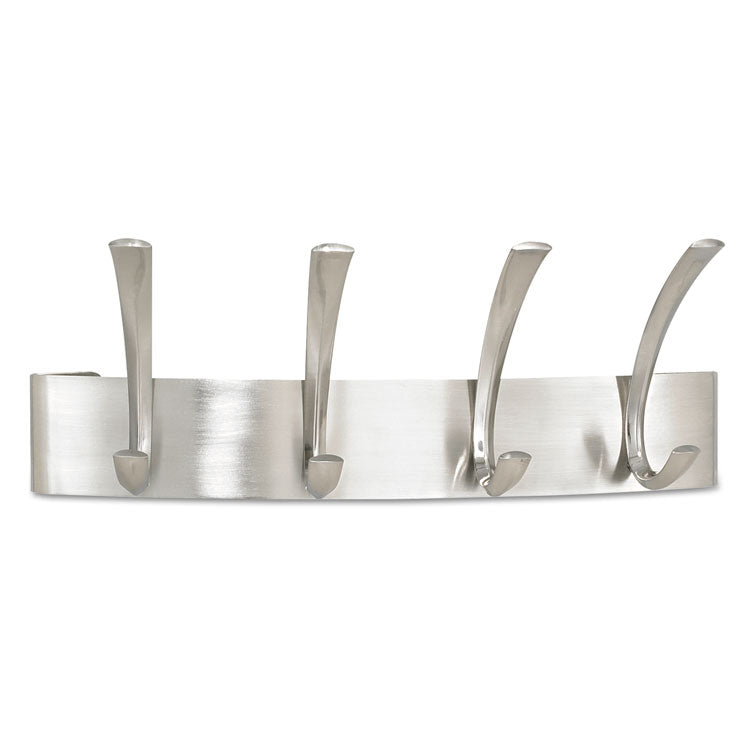 Safco - Metal Coat Rack, Wall Rack, Four Hooks, Steel, 14.25w x 4.5d x 5.25h, Brushed Nickel