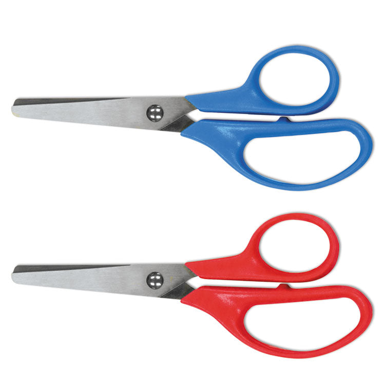 Universal - Kids' Scissors, Rounded Tip, 5" Long, 1.75" Cut Length, Assorted Straight Handles, 2/Pack