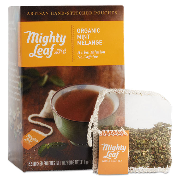 Mighty Leaf Tea - Whole Leaf Tea Pouches, Organic Mint Melange, 15/Box