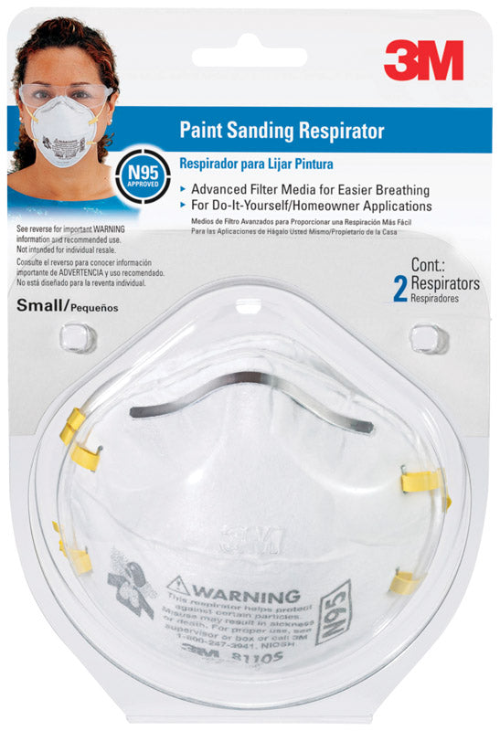 3M - 3M N95 Paint Sanding Disposable Particulate Respirator White S 2 pk