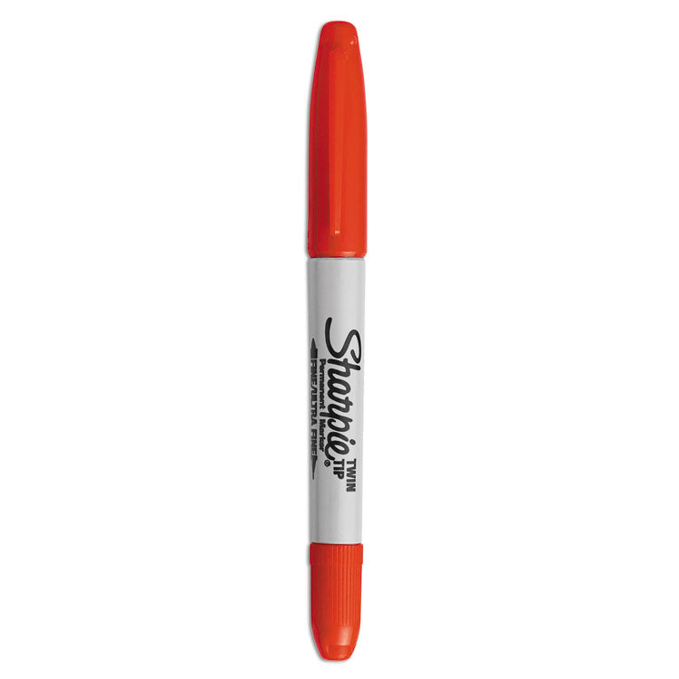 Sharpie - Twin-Tip Permanent Marker, Extra-Fine/Fine Bullet Tips, Red, Dozen