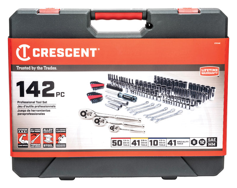 CRESCENT - Crescent 1/4, 3/8 and 1/2 in. drive Metric and SAE 6 and 12 Point Mechanic's Tool Set 142 pc