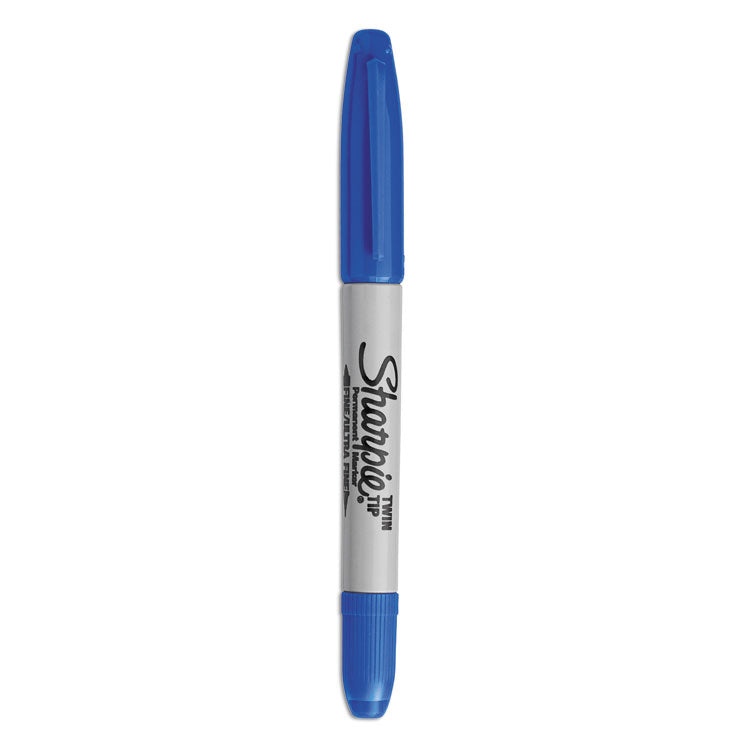 Sharpie - Twin-Tip Permanent Marker, Extra-Fine/Fine Bullet Tips, Blue, Dozen