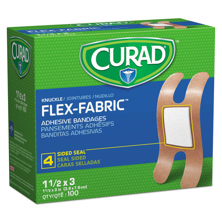 Curad - Flex Fabric Bandages, Knuckle, 1.5 x 3, 100/Box