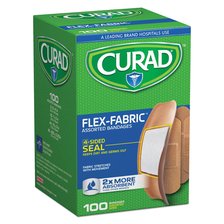 Curad - Flex Fabric Bandages, Assorted Sizes, 100/Box