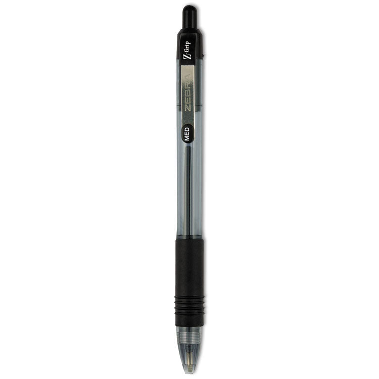 Zebra - Z-Grip Ballpoint Pen, Retractable, Medium 1 mm, Black Ink, Clear Barrel, 12/Pack